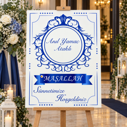 Mavi Klasik Sünnet Karşılama Panosu 50×70 cm